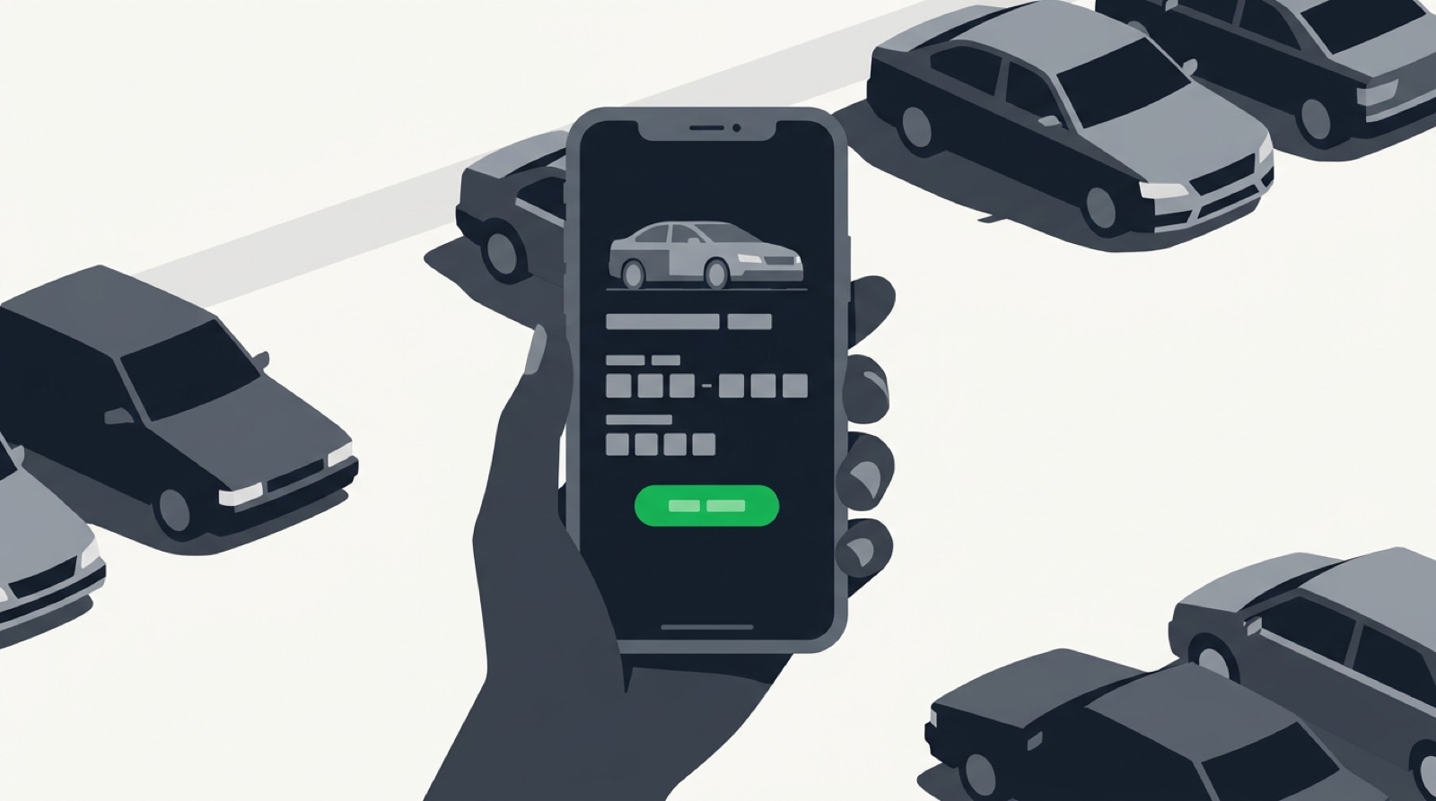 Renter booking a car on a branded rental booking site on a phone, with live availability and deposit shown at checkout